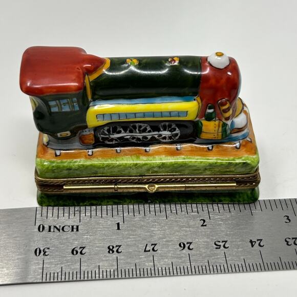 Limoges France Peint Main Porcelain Hinged Train Engine Trinket Box Collectible - Picture 8 of 8